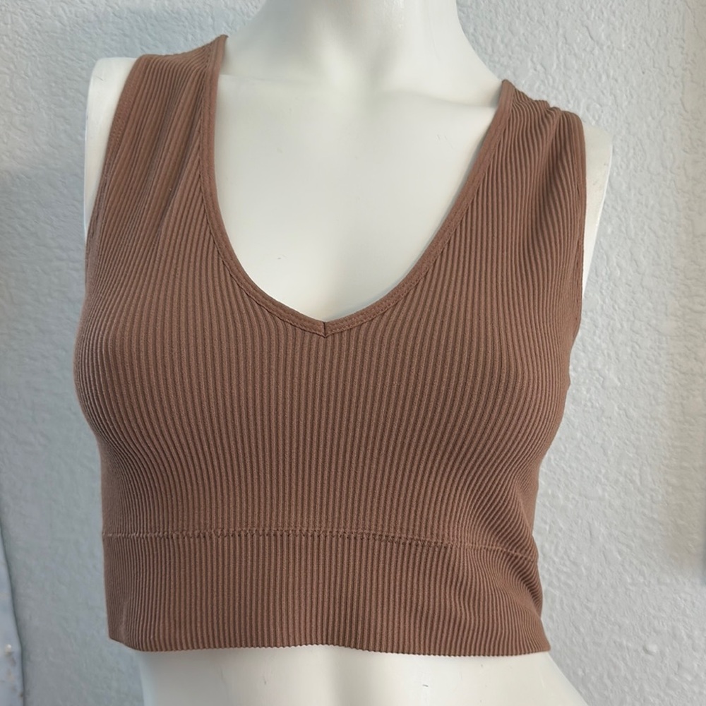 Garage Brown Ribbed Crop Tank Top
